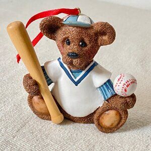 Vintage Kurt Adler Baseball Bear Cub Christmas Ornament With Bat Cap & Ball 1990